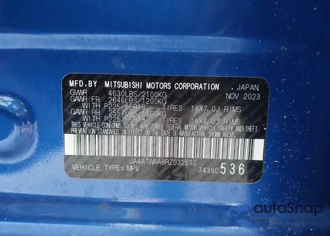 2024 Mitsubishi Eclipse Cross Se S-Awc/Sel S-Awc из США, поврежденный, VIN JA4ATWAA8RZ032512